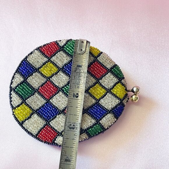 1940s Coin Purse Handmade Pouch Colorful Coin Purse Geometric Pattern Wallet - Picture 8 of 14